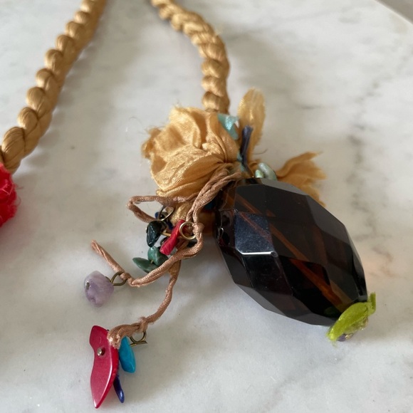 Boho Silk Necklace w/ Semi-Precious Stones & Glass Beads - Picture 3 of 7